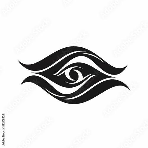 Abstract eye symbol with flowing lines and spiritual design.