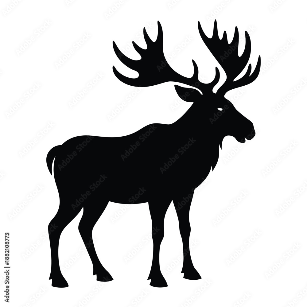 Fototapeta premium Moose Silhouette Vector Icon with Large Antlers for Northern Wildlife and Forest Branding