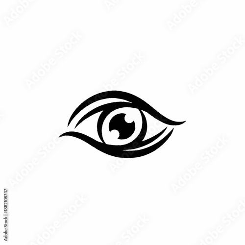 Stylized eye logo design with unique pupil and flowing lines.