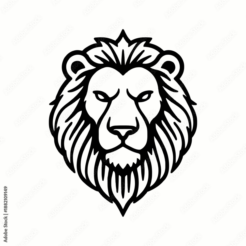 Obraz premium A black and white vector illustration of a lion's head with a fierce expression