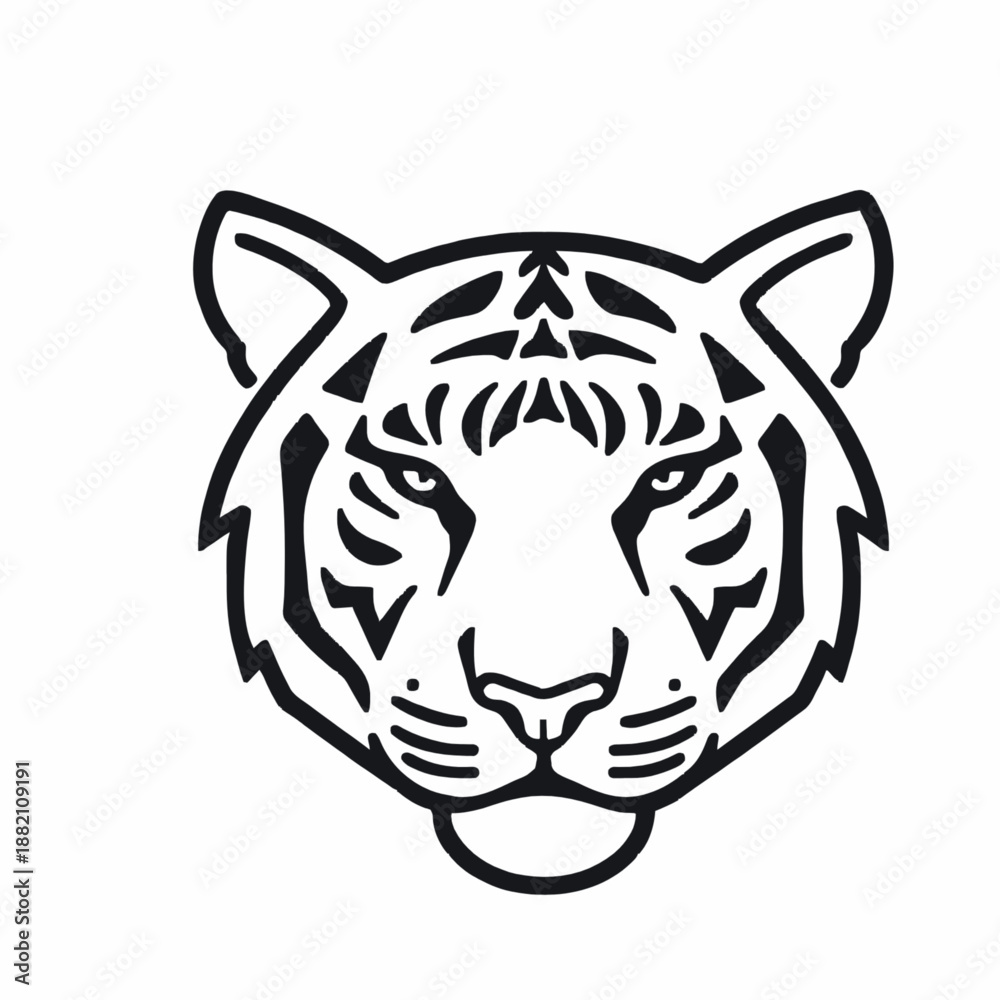 Fototapeta premium A black and white vector graphic illustration of a tiger's head