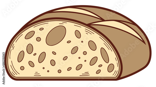 Sliced loaf of bread with brown crust and airy crumb