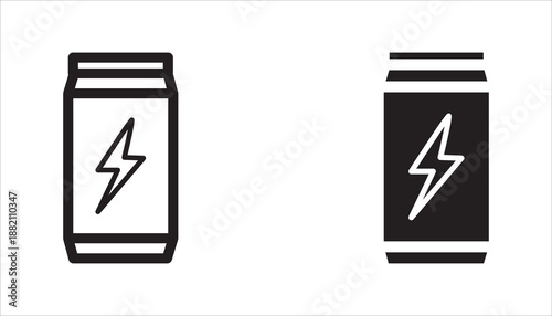energy drink can icon set,  aluminum soda can line art vector icon on white background