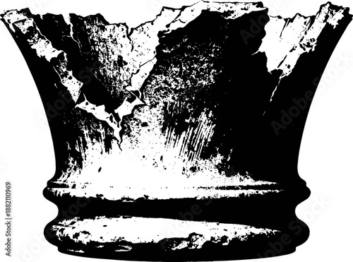 Worn and cracked chess king piece with textured surface and aged appearance