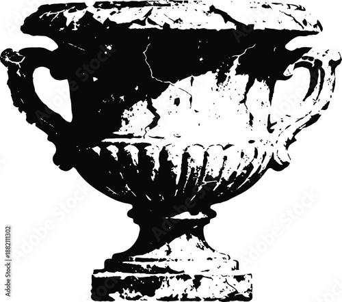 Ancient ornamental urn with handles, classic antique vase silhouette, rustic decorative urn art