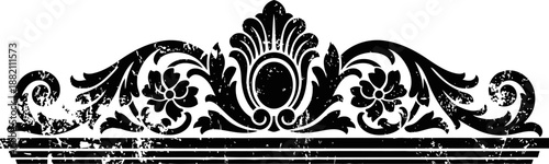 Black vintage ornamental floral border design with scroll and leaf elements on white