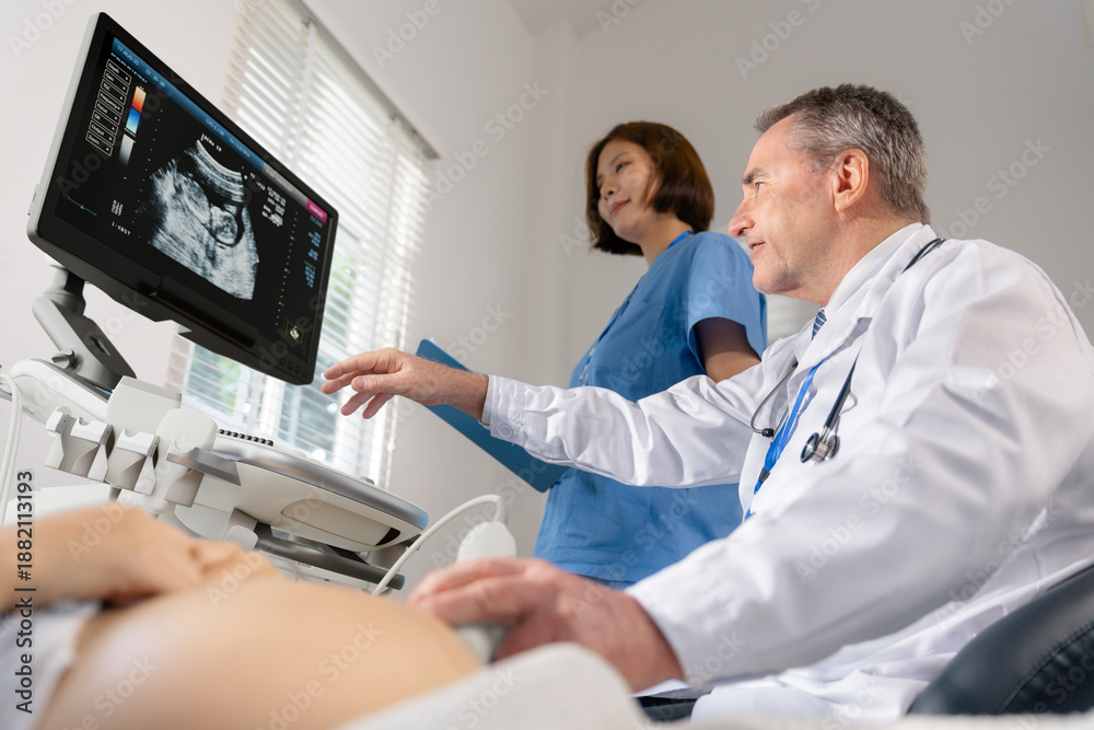 Fototapeta premium Doctor Performing Ultrasound Scan on Pregnant Woman