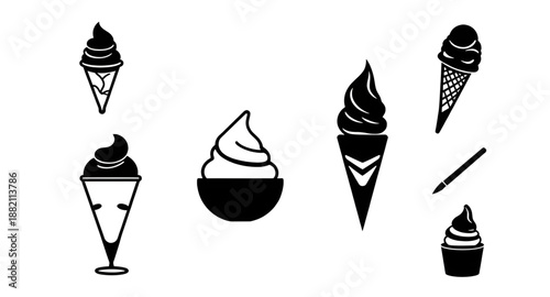icecream, dessert, sweet, frozen, treat, cone, scoop, silhouette, black, shadow, outline, solid, shape, food, snack, summer, cold, creamy, tasty, delicious, sugar, dairy, milk, refreshment, cafe, shop