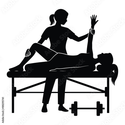 silhouette showing a woman assisting another with physiotherapy and rehabilitation exercises