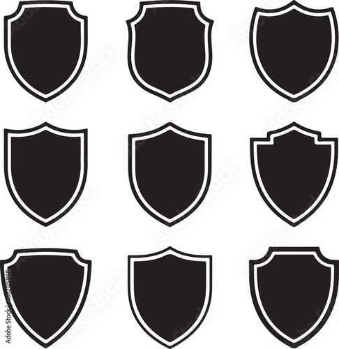 collection of black shield icons with white outlines