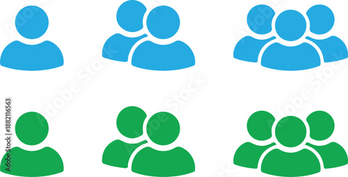 A set of four group of people icons in different colors and styles