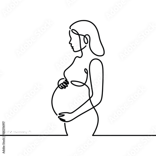 continuous line drawing of a pregnant woman in profile silhouette