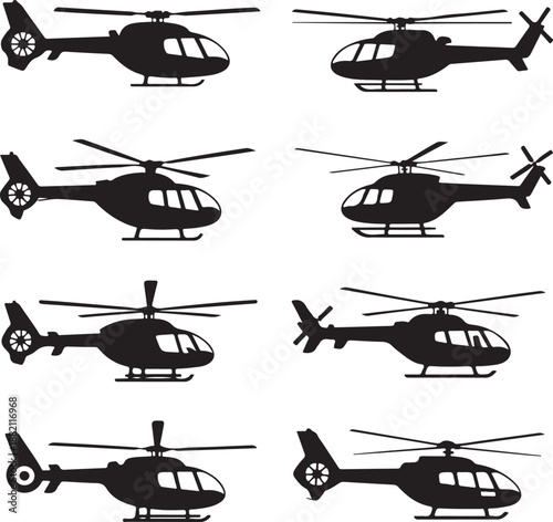 collection of helicopter silhouettes in various flying positions