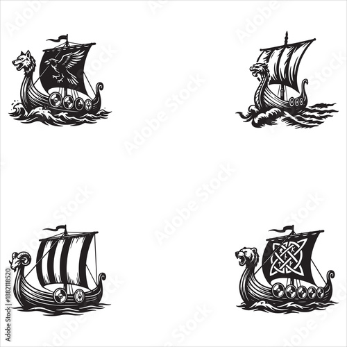 Viking Ship SVG Bundle Norse Longship Clipart Collection