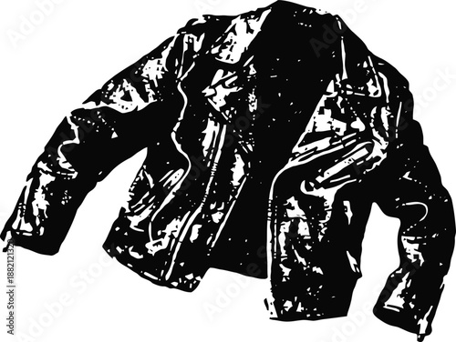 Black leather jacket with zipper and collar isolated on white background stylish biker outerwear concept