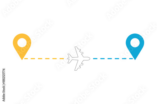 Flight Route Map with Two Location Pins and Airplane Icon pin travel trip