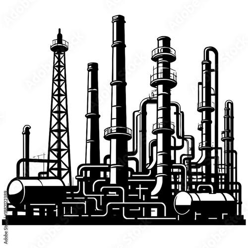Petroleum Oil Refinery Plant - Vector Icon for Energy Industry and Chemical Production