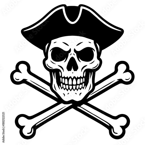 Pirate Skull and Crossbones Vector Icon - Classic Jolly Roger Symbol of Piracy