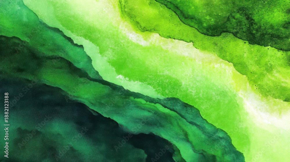 Obraz premium Vibrant green abstract painting with fluid swirls and textures.
