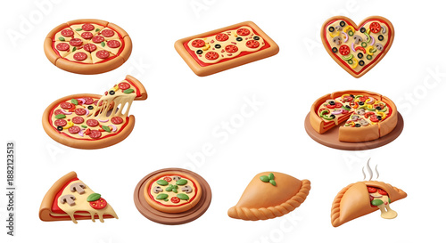 Variety Of Pixelated Pizza On Transparent Background Various Shapes Sizes And Styles Digital Culinary Illustrations