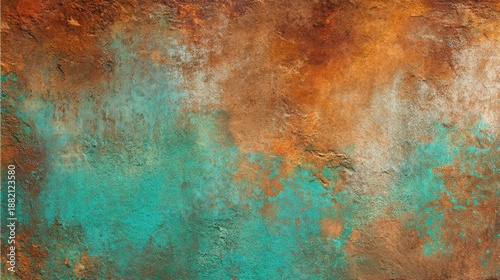 Vibrant oxidized metal texture with teal and rust hues.