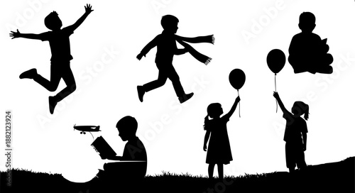 silhouettes of children playing