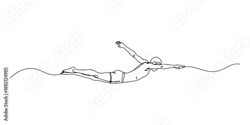 Continuous one line of a lifeguard jumping into the water, drawn vector illustration.
