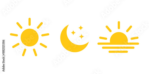 Sun icons. Moon icon. Sunset sunshine icon collection isolated on white background.