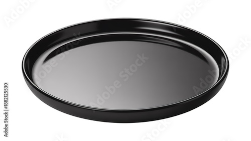 Black Round Serving Tray Isolated on White Background Minimal Kitchen and Restaurant Equipment