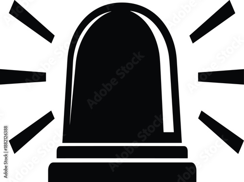 Black and white emergency siren light silhouette icon vector illustration for police alarm and warning concept on isolated white background