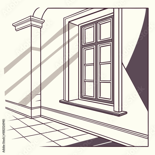 Sunlit window corner in modern room