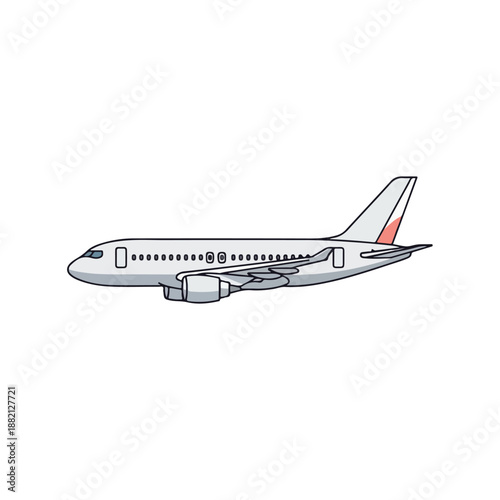 Airplane in flight on white background