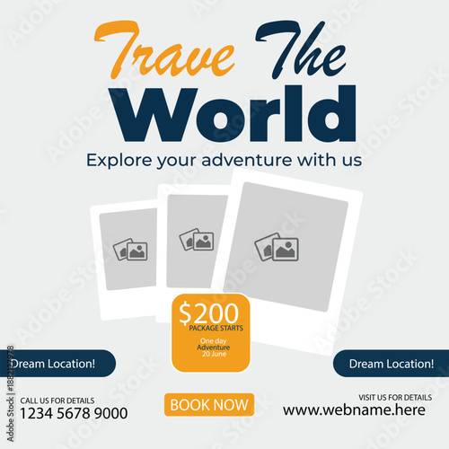 PrintSocial media travelling post or travel business agency promotion square banner temp