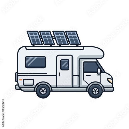 Solar powered recreational vehicle with panels on roof