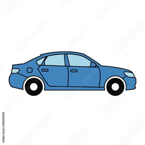 Blue Sedan Car Side View Illustration