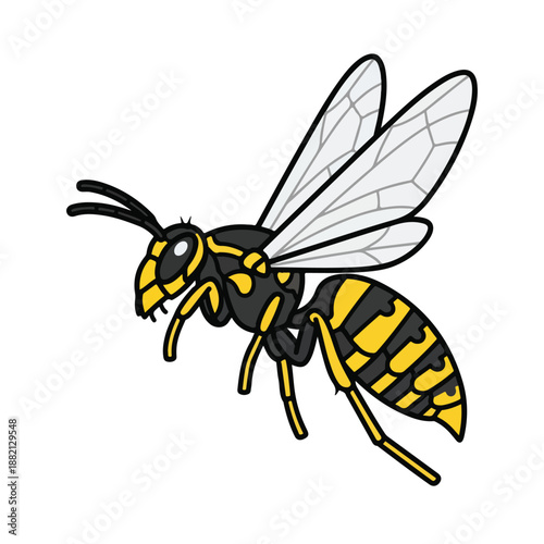 Yellow and black striped flying insect with large wings and antennae