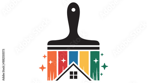Colorful house painting with brush icon