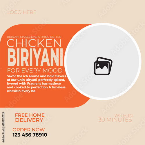social network conceptChicken biryani food social media facebook cover banner template