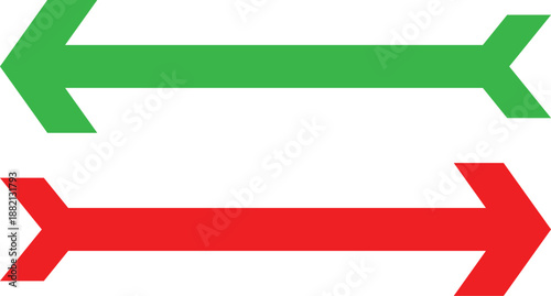 Two contrasting arrows pointing in opposite directions on a neutral background from a straightforward viewpoint illustrating direction and opposition concept