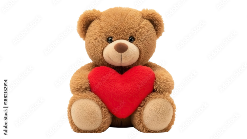 Obraz premium Teddy Bear Holding a Red Heart on a Transparent Background, PNG Image