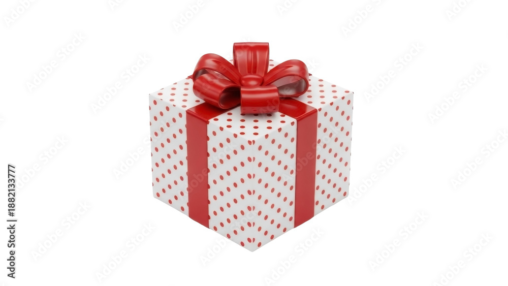 Fototapeta premium Polka Dot Gift Box with Red Ribbon on Transparent PNG