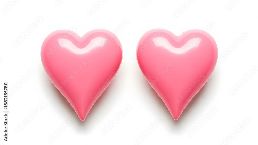 Fototapeta premium Two pink heart shaped objects on white background