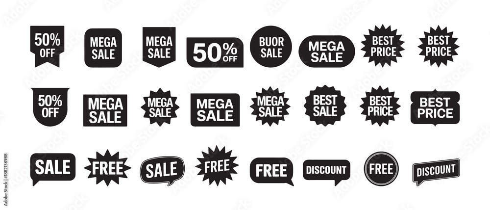 Fototapeta premium Sale and Promotion Badge Icons Set. E-commerce Sale Badges and Offer Icons, Black Sale Stickers and Discount Labels Collection. vector illustration eps 10