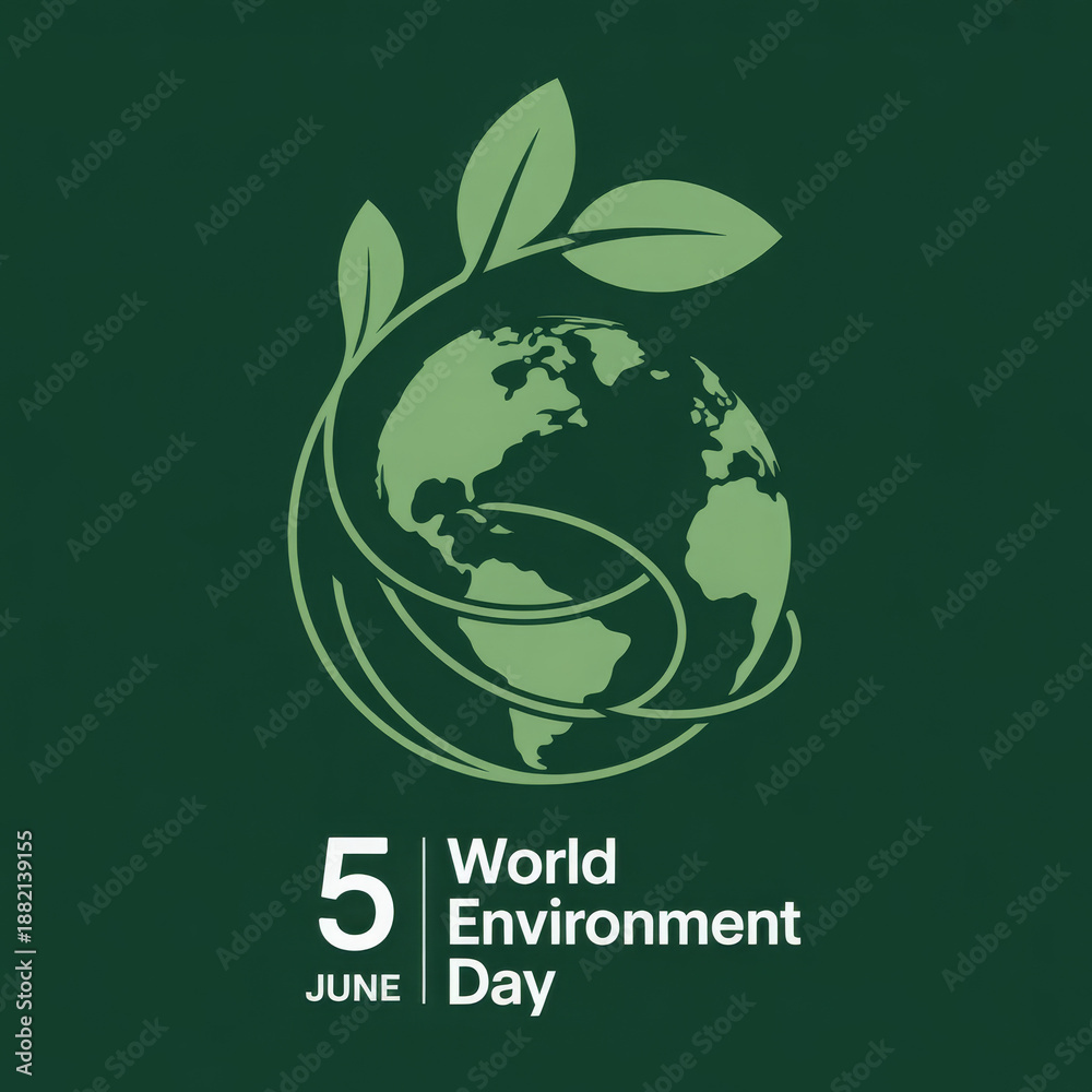Fototapeta premium world environment day - green branch and leaves roll around circle globe on dark green background vector design 