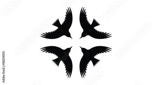 Slika na platnu Four keywords: black bird silhouettes in a symmetrical pattern on a white backgr