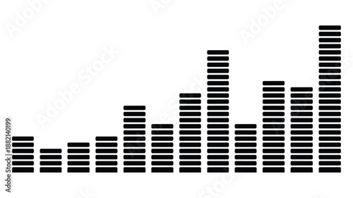 Keywords: Black audio equalizer bars on a white background with varying heights sound music