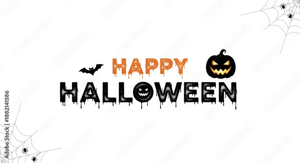 Fototapeta premium Happy halloween greeting with bats and jackolantern isolated on white background