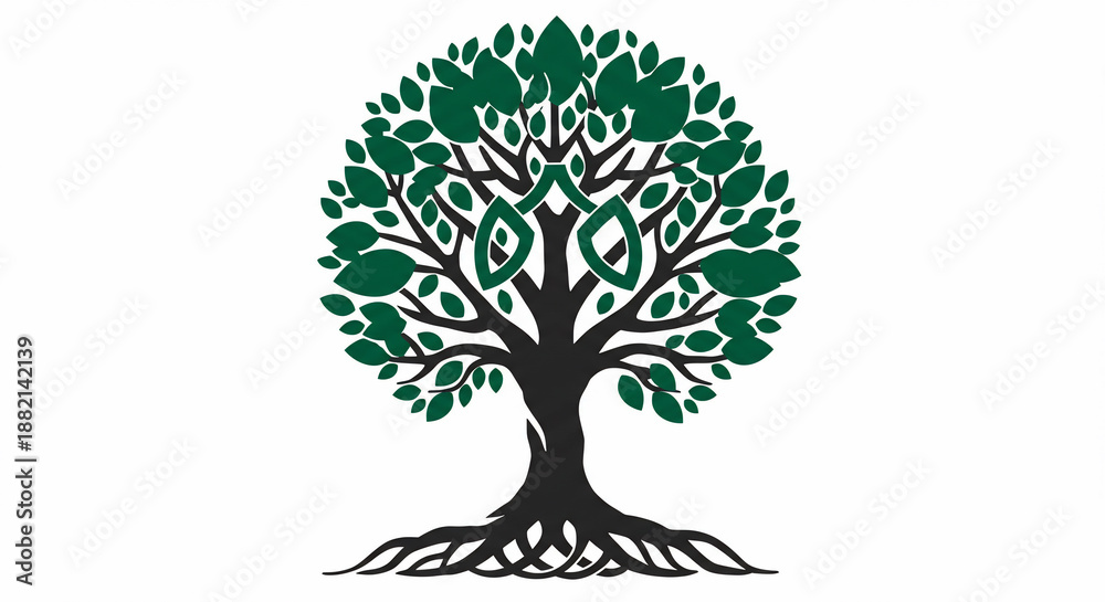 Fototapeta premium Stylized green tree with roots