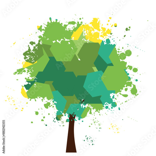 Polygonal green splashed tree