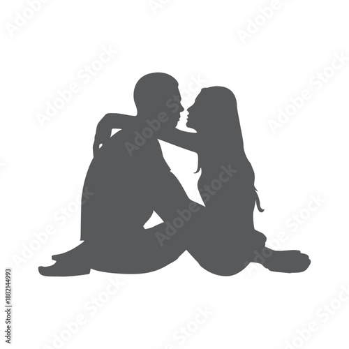 Sitting down romantic couple